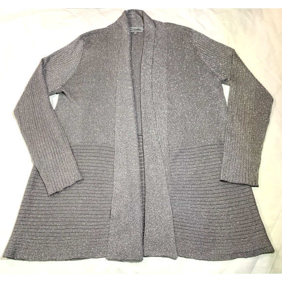 JM Collection Cardigan Women's XL Open Front Gray Silver Sparkle Glitter Stretch - Picture 1 of 13